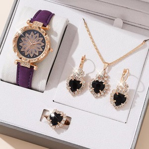 Reloj de Pulsera de Cuero de Lujo Drioshipping, Reloj de Cuarzo para Mujer, Juego de Anillo, Collar, Aretes y Pulsera de Mariposa para Mujer - Product Image 4