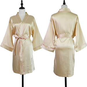 Robe de mariée élégante de luxe en <span class=keywords><strong>satin</strong></span> de soie pour <span class=keywords><strong>femme</strong></span>, avec passepoil contrastant, manches trois-quarts, coupe <span class=keywords><strong>kimono</strong></span> courte, avec poches, pour la fête - Product Image 2