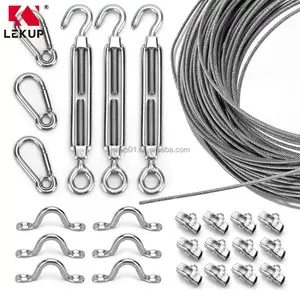 Outdoor Light Guide Wire 7x7 Vinyl Coated Steel Cable Stainless Steel Wire Rope Fitting String Light Suspension Kit