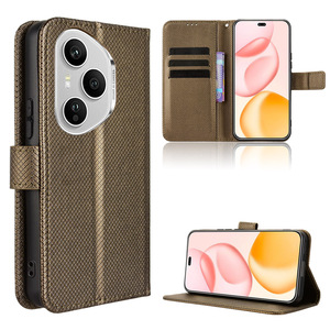 Sang Trọng Mô Hình Kim Cương PU Da Lật Trường Hợp Bìa Shell Với Dây Đeo Tay Chủ Thẻ Wallet Trường Hợp Điện Thoại Đối Với <span class=keywords><strong>Huawei</strong></span> Honor 400 Pro - Product Image 1