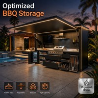 Cuisine extérieure modulaire tout-en-un de luxe avec station barbecue et éclairage LED, armoire de cuisine extérieure en aluminium résistante aux intempéries