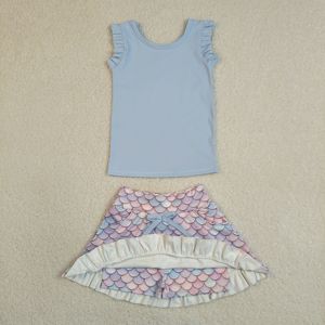 GSD3775 rts Ensemble de yoga sans manches pour petite fille, motif écailles bleues, tenue d'été pour enfants, vente en gros - Product Image 2