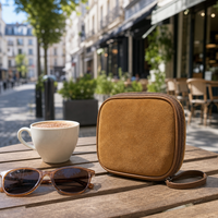 Étui à bijoux en daim doux avec fermeture éclair, logo personnalisé, pochette de voyage portable, petite trousse de toilette avec poche en filet pour ranger les boucles d'oreilles et les bagues