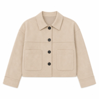 Chaqueta Corta para Mujer, Estilo Shacket con Botones, Bolsillos de Parche, Manga Larga, Holgada, Informal, Cálida, para Otoño, Venta al Por Mayor