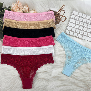 Strings <span class=keywords><strong>sexy</strong></span> en dentelle florale pour femmes, culottes G-string douces et respirantes, sous-vêtements sans couture pour femmes, vente en gros - Product Image 1