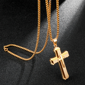 Y186 toptan yaka De Acero Inoxidable PVD 18K altın kaplama Punk çok katmanlı altın çapraz erkekler kolye güzel takı kolye - Product Image 2