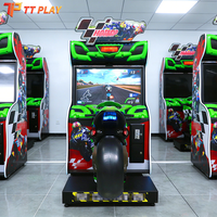 Máquina de Juego de Carreras de Motos Arcade, Simulador de Carreras GP Operado con Monedas, Pantalla HD, Marco de Metal y Plástico, 2 Jugadores, Movimiento, Inglés