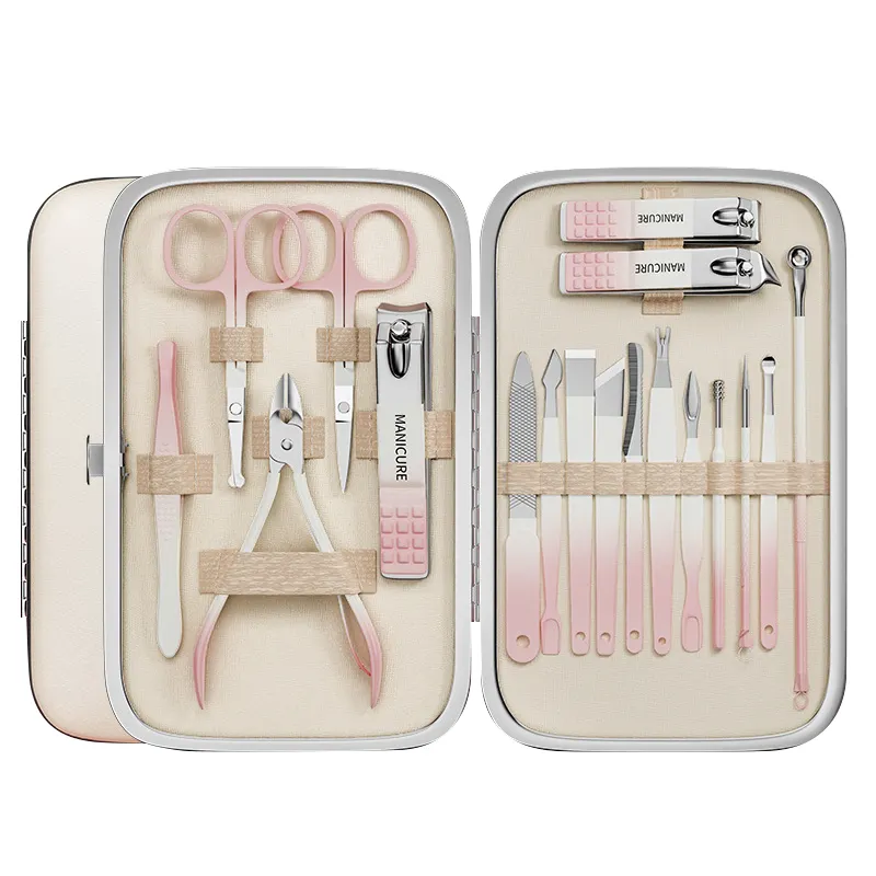 Kit de ferramentas para manicure e pedicure, 18 peças de aço inoxidável, kit de ferramentas para mulheres, de alta qualidade, cor rosa, cortador de unhas, acessório de alta qualidade