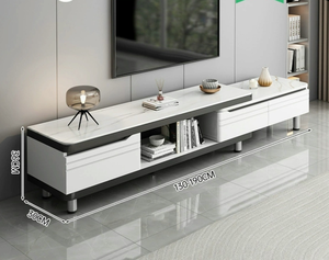 Ensemble de meubles TV pour salon, extensible, sur pied, moderne et simple, avec meuble TV en plaque de roche - Product Image 6