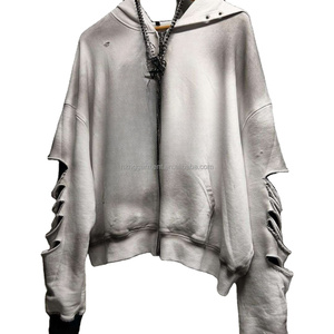 Custom Streetwear Cotton Heavyweight Acid Wash Hoodies Oversized Vintage Ripped Distressed double layer Waffle Hoodie for Men - Product Image 3