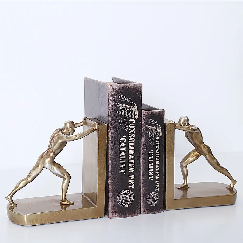 Creative Sport Man Resin Bookends Decorative For Office Gold Abstract Retro Table Ornaments