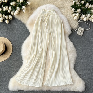 Pantaloni Estivi a Vita Alta con Laccio, Stile Casual, Gamba Larga e Plissettata per Donne - Product Image 4