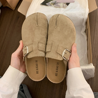 Mocassins plats pour femmes en similicuir suédé, à enfiler, avec boucle réglable décorative, bout fendu, style rétro, décontractés, pour la marche quotidienne