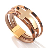 Bracelet large en alliage multi-couches électroplaqué, design croix personnalisé, pour couples, best-seller transfrontalier, succès d'Amazon