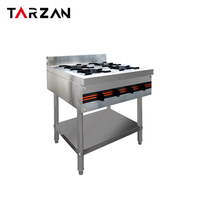 Cuisinière à gaz commerciale autonome en acier inoxydable à 4 brûleurs pour marmites en terre cuite, avec étagère de rangement, pour restaurant et cantine
