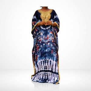 Pure Bohemian Designer Long Rayon Kaftan Asymmetrical Neckline Lace Decoration <b>Tie</b> <b>Dye</b> Pattern Breathable Chiffon <b>Clothes</b> - Product Image 2