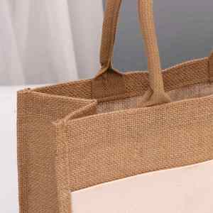 Sacs fourre-tout personnalisés en toile de jute avec poignées - Blanc et jute vierges, résistants à l'eau, idéaux pour le shopping ou comme cadeau pour demoiselle d'honneur - Product Image 2