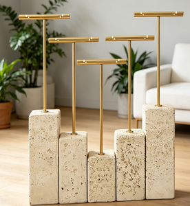 Présentoirs à bijoux légers en or de haute qualité avec barre en T, en pierre et en métal, et supports pour boucles d'oreilles - Product Image 5