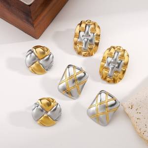 Nuovo Design alla moda oro placcato in argento placcato doppio colore <span class=keywords><strong>rettangolari</strong></span> <span class=keywords><strong>orecchini</strong></span> a bottone Punk dichiarazione gioielli da donna - Product Image 1