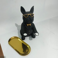 Statue de chien bouledogue français en résine avec plateau doré, décoration de luxe pour la maison, porte-clés, bonbonnière pour entrée, bureau, salon, cadeau