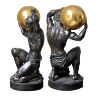 Sculpture d'hercule en résine, sculpture d'atlas en argent Antique à genoux