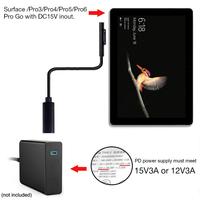 Microsoft Surface Pro 6/5/4/3 Go Book Adaptateur d'alimentation USB Type C Câble de charge FM 15V 3A PD Chargeur Tresse Blindage Stock