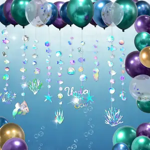 42 pcs Under the Sea Balloon Garland Kit Iridescent Party Supplies Holographic Hanging Bubble Garlands for Little Mermaid Party