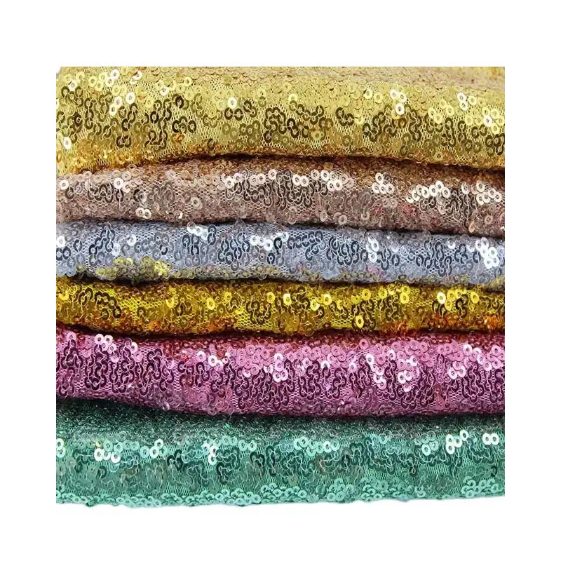 Wholesale 100% polyester colorful silver gold sequin fabric Dance White Sequin Fabric Gold Sequin