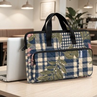 Sac pour ordinateur portable matelassé personnalisé avec imprimé Palaka hawaïen, motif floral Art Déco tropical, pour le shopping, les voyages et le transport quotidien