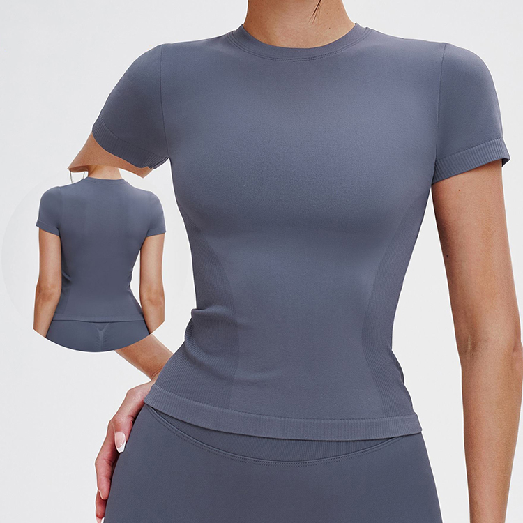 Private Label Activewear Seamless Yoga Short-sleeved Round Neck Comfortable Sports Tight-fitting Yoga T-shirt Sports Top EDX5081