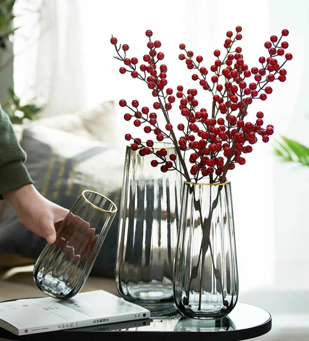 nordische leichte luxuriöse vergoldete randförmige gänseneiförmige glasvase hydroponische blumen durchsichtige günstige lilienblumenarrangement-glasvase