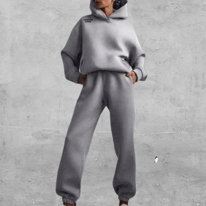 Chándal de gran tamaño, trajes de Color sólido, conjunto de dos piezas, informal, con capucha, manga larga, Tops, pantalones, sudaderas con capucha y pantalones de Invierno para mujer - Product Image 2