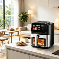 Friteuse à air chaud de comptoir 6L avec panneau tactile intelligent, minuterie réglable, chauffage uniforme à air chaud, équipement de cuisine domestique
