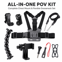 Sangle de fixation pour téléphone sur poitrine avec bras flexible col de cygne de 20,5 cm, kit de harnais corporel mains libres pour vidéo POV pour smartphones et caméras d'action