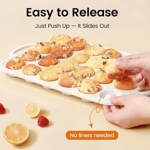 Silicone <b>Mini</b> Muffin Pan With Metal Reinforced <b>Frame</b> - 24 Cups Durable Silicone Cupcake Pan for Muffin - Product Image 3