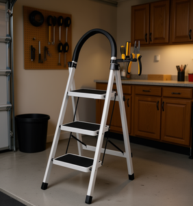 3 <b>Step</b> Foldable Ladder Stainless Steel Non Slip Handrails Portable <b>Step</b> Ladder <b>For</b> Home Office <b>Kitchen</b> Garage - Product Image 2