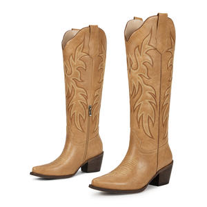 WETKISS <span class=keywords><strong>Botas</strong></span> <span class=keywords><strong>de</strong></span> tacón grueso para <span class=keywords><strong>mujer</strong></span> al por mayor, estilo vintage, bordadas, <span class=keywords><strong>botas</strong></span> altas <span class=keywords><strong>de</strong></span> vaquera con punta afilada hasta la rodilla, para <span class=keywords><strong>verano</strong></span> - Product Image 2