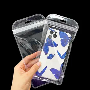 11*22 cm Wholesale packaging plastic bags for mobile phone case transparent zip lock bags with hanging hole