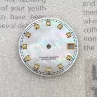 Montre en acier inoxydable avec cadran en nacre 28,5 mm, diamant, sans luminescence, faite à la main, étanche, pour mouvement automatique NH35/NH36/4R36/7S