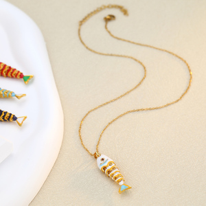 FY Hợp Thời Trang Đồ Trang Sức Quà Tặng Mặt Dây Chuyền Vòng Cổ Chuỗi Thép Không Gỉ 3D Drop Oil Cá Vàng Người Yêu Biển May Mắn Cá Mặt Dây Chuyền Vòng Cổ - Product Image 5