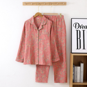 <span class=keywords><strong>Pigiama</strong></span> da Donna in Pura Garza di Cotone Stile Vintage con Vita Elasticizzata per Primavera/Autunno - Abbigliamento da Casa OEM Disponibile - Product Image 2