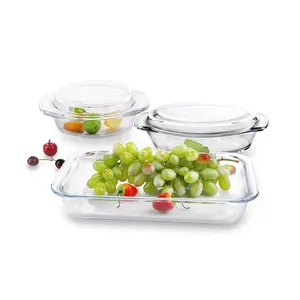 3 Pcs Set Oven Safe Oval Plate Glass Casserole Bowl Baking Dish