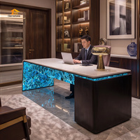 Meubles de bureau haut de gamme, table de bureau au design translucide bleu apatite pour villa, hôtel, maison