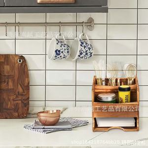 Wooden <b>Storage</b> <b>Box</b> Rectangle Standing Type Durable <b>Kitchen</b> Countertop Organizer Cutlery Holder Cabinet Organizers - Product Image 1