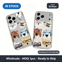 Coque Souple en TPU Transparent avec Motif Chiens Mignons de Différentes Races Portant des Lunettes, Housse de Téléphone Dessin Animé pour iPhone 17 16 15 14 13 Pro Max