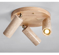 Lampe de plafond LED en bois nordique avec 3 lumières en pierre naturelle jaune, idéale pour salon, salle à manger, îlot de cuisine, restaurant