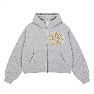 Sweat à capuche personnalisé, effet vieilli, coupe ample et carrée, épaules tombantes, broderie de strass, motif avant gris, en molleton bouclette - Product Image 1
