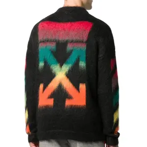 FYB custom logo jacquard printed knitted mohair designer men's sweaters long sleeve arrow mohair sweater custom men