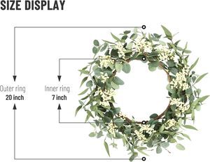 20 ''per la finestra del portico della porta d'ingresso decorazione verde per la casa colonica primavera estate autunno tutte le stagioni corona di eucalipto - Product Image 4