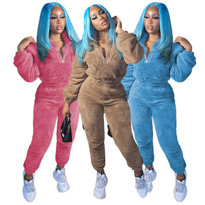 Ropa de salón de Invierno para <span class=keywords><strong>mujer</strong></span>, chándal de terciopelo grueso de doble cara, conjunto de mallas de suéter - Product Image 2